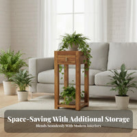 Narrow Pedestal Table with Drawer Sturdy Wood Wood Plant Stand Minimalist and Aesthetic Sturdy Construction for Living Room