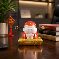 Smiling Wealth God Figure Spring Wire Wealth Deity Statue Small Size Feng Shui Ornament