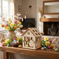 8 Sets DIY Wooden Easter House Kit, Assembly 3D Puzzles with Bunny Chick Egg Design, Unfinished Wood Craft Model for Children Family Arts and Crafts Home Decoration