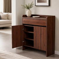 Shoe Box, Shoe Cabinet, Wooden Getabox, With Legs, Black Walnut, Entryway Storage, No Assembly Required, Minimalist