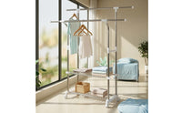 Adjustable Height Clothes Drying Rack with Wheels Extendable Rolling Clothes Rack with Shelves Freestanding Mobile for Balcony