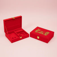 Heirloom-Quality Red Velvet Jewelry Box Multi-Compartment Chinese Wedding Jewelry Box Secure Lock Closure for Bride, Engagement Ceremony