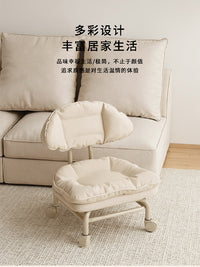 网红万向轮小凳子静音滑轮矮凳加厚可移动美缝凳创意云朵靠背矮凳 卡其色-静音防刮轮-金属框架【工学靠背-包围体感】