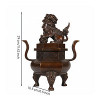 Lion Lid Incense Burner Curved Side Handles Ornamental Copper Incense Burner