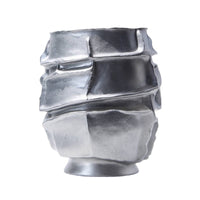 Ceramic Vase Featuring Relief Bands Silver Vase with Shiny Finish Irregular Vases for Office