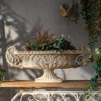 French Garden Urn Antique Stone Look Vintage Urn Planter Weather-Resistant Vintage Pedestal Planter for Entryway, Hallway