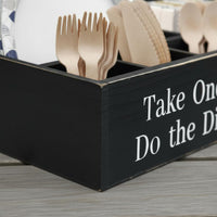 Plate and Utensil Dispenser 6 Compartments Wooden Cutlery Holder for Party Hosts