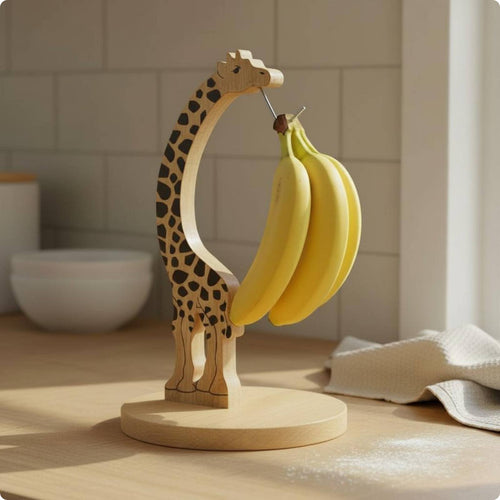 Giraffe Banana Holder Double Hooks Wooden Banana Hanger Space-Saving