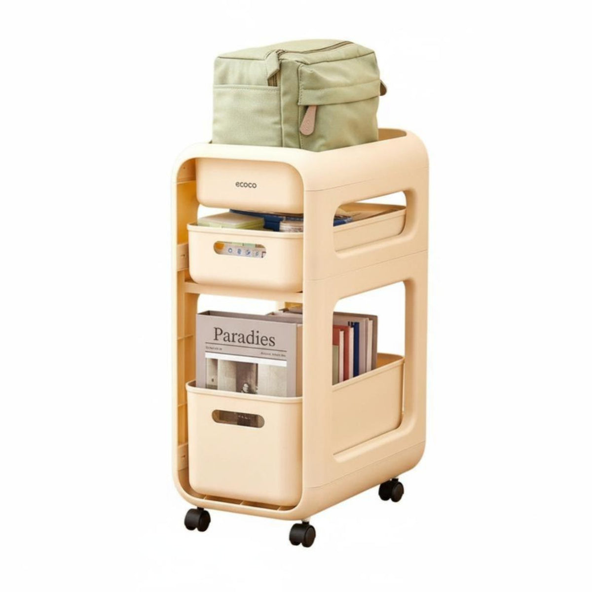 Mobile Backpack Rack Sturdy Construction Multi-Tier Rolling Organizer for Office