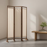 Folding Panel Screen Minimalist Design Freestanding Partition Screen Portable Wood Frame Textile Divider for Entryway, Bedroom, Studio Apartment