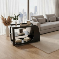 Movable with Wheels Multi-Level Rolling Side Table Mobile Design Multi-Tier Rolling Mobile Unit Space-Saving Household Furniture Reeded Glass Surface for Apartment Dwellers, Homeowners, Office Workers, Living Room, Small Areas, Bedroom, Kitchen