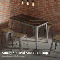 5 Pieces Industrial Dining Set Scratch Resistant Sintered Mineral Table and Chair Set Sturdy Construction Square Table Pre-assembled Style Suitable for Interior Designers Bar Commercial Spaces Modern Cafes Taverns