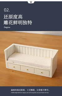 1:12娃娃屋dollhouse迷你家具卧室微场景模型胡桃木是复古单人床