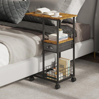 Movable Luxury Small Coffee Table Vintage Side Table C-shaped Storage Rack Trolley with Wheels for Small Apartments