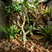 45cm Bark Textured Vivarium Decoration, Gecko Terrarium Accessories for Climbing, Realistic Branch with Green Red and Tangerine Foliage