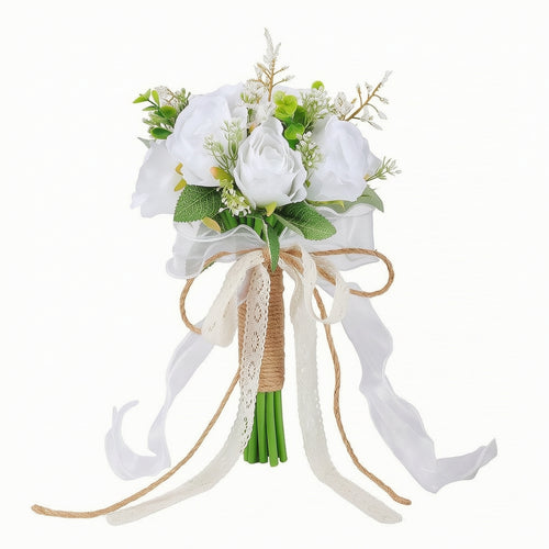 White Artificial Bouquet Elegant Bridal Bouquet Soft for Brides, Bridesmaids
