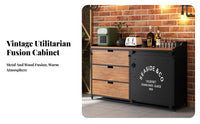Metal and Wood Construction rustic hall table Table with Drawers Vintage Design Freestanding highlight Cabinet adaptable Sideboard Easy Assembly for Decor aficionados, Apartment Dwellers, Dining Room, Coffee Corner, Kitchen, Entryway