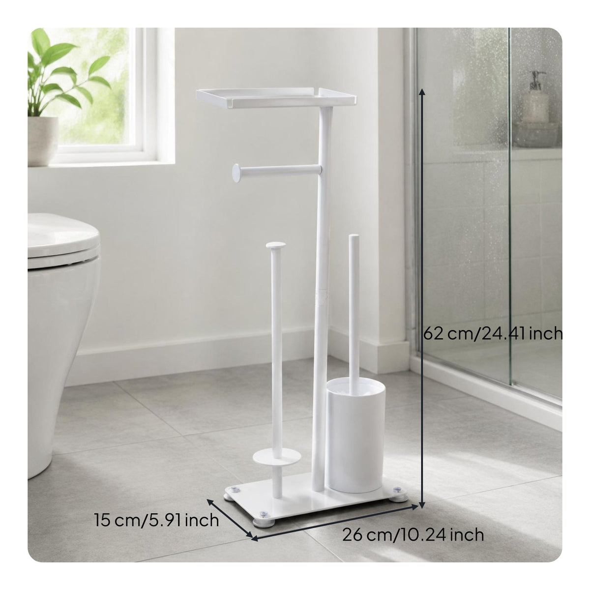 Floor Toilet Brush Stand Wooden Bathroom Tissue Holder Stand Storage Shelf