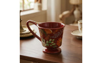 Footed Cup Floral Ceramic Mug Glossy for Breakfast, Tea Lovers