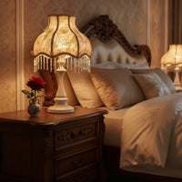 Table Lamp with Textile Shade Decorative Bedside Table Lamp Floral Warm for Bedroom, Reading Corner