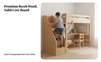 Loft Bed with Desk and Wardrobe Space Saving Wooden Loft Bed with Wardrobe Solid Wood Frame for Teenagers, Students, Small Apartments, Dorm Room, Home