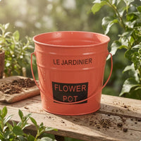 Flower Pot Container Painted Finish Farmhouse Tin Planter Tapered Shape