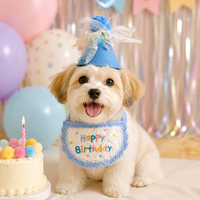 Embroidered Dog Birthday Pet Costume Set, Spotted Cotton-Polyester Bib & Hat, Dog Birthday Present for Pet Owners
