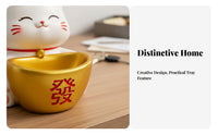 Fortune Cat Key Tray Chinese Design Fortunate Cat Storage Bowl Maneki-Neko Figurine Holder Perfect Gift Decorative Trinket Dish