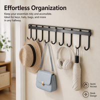Wall Mounted Coat Rack, Key Holder Wall Mount with 4-12 Hooks, Black Metal Coat Hooks for Mudroom, Easy Installation No-Drill Hat