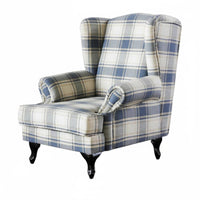 Plaid Side-Wing Armchair Armchair Highspine Design Upholstered Studying Chair Vintage Look Sturdy Wood Frame for Adults, Study