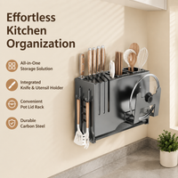 Kitchen Cabinet Organizer Pot Rack, Cookware Stand, Matte Grey Carbon Steel Drainage Kitchen Organizer, Countertop, Chopstick Holder