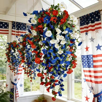 Patriotic Hanging Flower Basket for Red, White, and Blue Holiday Party Decoration