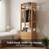 Wooden Coat Rack with Drawers Solid Wood Standing Clothes Stand Multi-functional Organizer with Shelves and Hanging Rod Suitable for Renters Hallway Office Bedroom Entryway