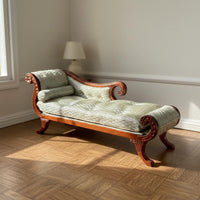 Miniature Long Seat Hand-Sewn Dollhouse Daybed Vintage Style Wooden Doll Couch for Collectors