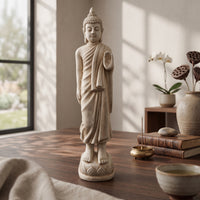 Buddha Statue with Pedestal Ornate Buddha Statue Temple Aesthetic Decor for Garden, Entryway