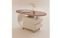 Oval Table Practical Wheeled Coffee Table Movable Furniture for Living Room, Lounge, Reading Corner