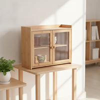 Bamboo Cabinet with Shelf Two-Tier Cupboard Space-Saving for Apartment, Renters