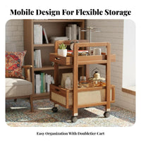 2-Tier Rolling Utility Cart Large Capacity 2-Tier Wheeled Trolley Removable Tray