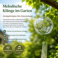 Japanese Furin Wind Chime from Crystal, Handblown & Engraved, 7x8cm, for Gentle Ringing in the Garden