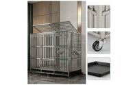 Stainless Steel Dog Crate with Feeding Bowls Rust-Resistant Dog Crate with Wheels Lockable Pet Furniture Easy to Clean for Indoor