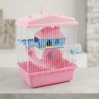 Hamster Cage Habitat for Dwarf Hamster, Single-Level Rectangular Enclosure with Handle and Exercise Tube, Indoor Use All Seasons