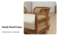 durable Wood Frame Woven rear Settee Natural Rattan Arms Sofa Nordic design Living Room Furniture Minimalist Design for Interior Designers, Apartment Dwellers, Reception Area, Lounge, study alcove, Sunroom