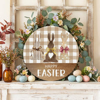 Easter Bunny Door Sign Ready to Hang Happy Easter Welcome Sign Sturdy Wood Bunny Front Door Hanger for Families, Teachers, Entryway, Porch, Fireplace