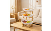 Fruit Tray Stand with Bamboo Rack Tiered Three Tier Serving Tray 3 Tier Fruit Basket Elegant Serving Stand with Bowls for Hosts