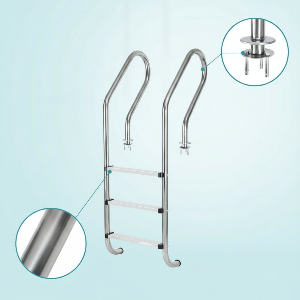 Stainless Steel Pool Ladder Direct-Install Pool Ladder with Handrails Anti-Skid for Backyard