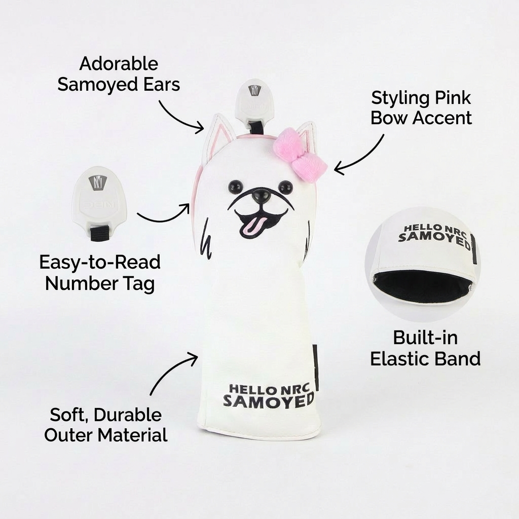 Golf Club Covers for Utility Hybrid Samoyed Dog Novelty Head Plush Lined Waterproof PU Leather for Lovers