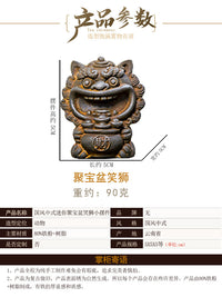 树脂聚宝盆笑狮桌面摆件家居办公室装饰品摆件高级感小众工艺品