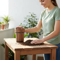 Carbonized Wood Flower Pot Anti Cactus Pot Wooden Planter With Metal Handles for Balcony, Home Decoration