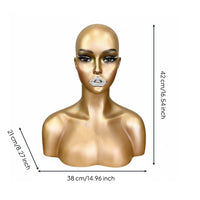 Mannequin Head with Shoulders Solid Core Hairpiece Display Head Pierced Ears Hairpiece Display Bust for Photography