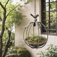 Bird Top Planter Wrought Iron Cage Style Planter Distressed Finish for Garden